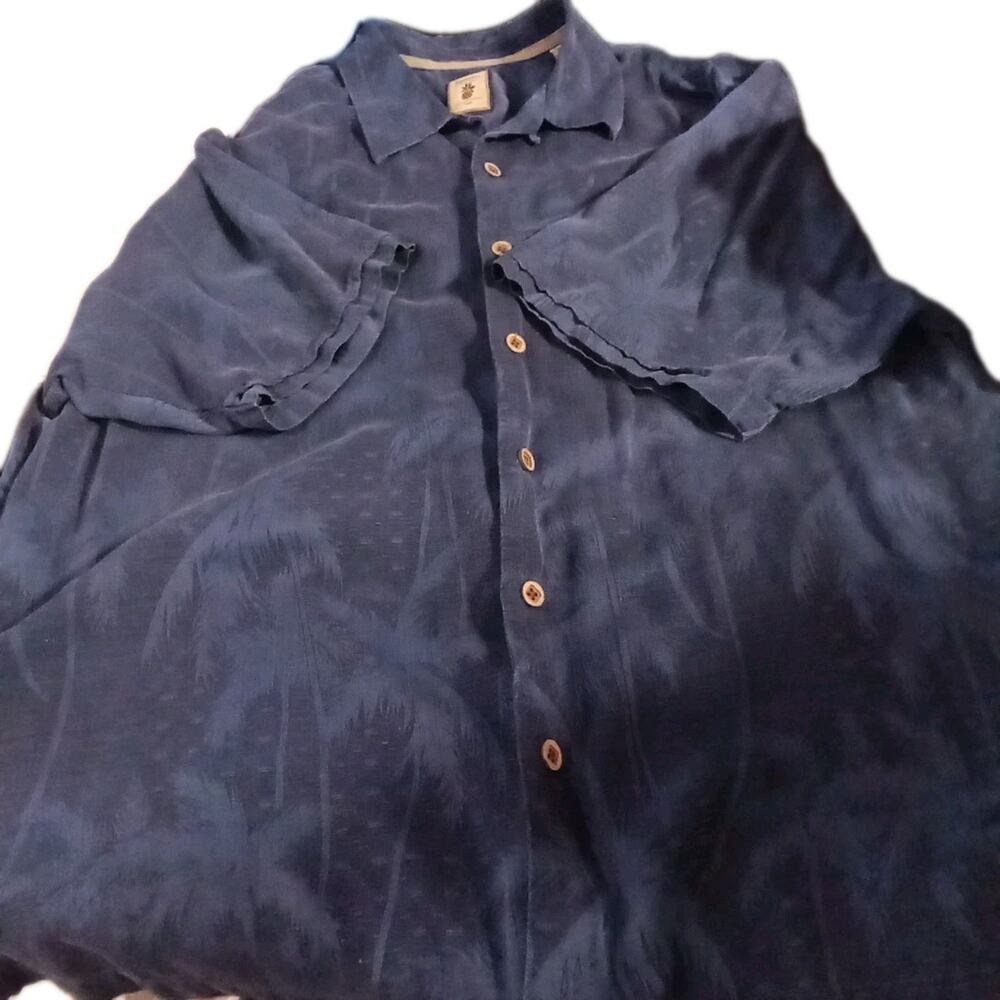 Jamaica Jaxx Hawaiian Mens Shirt XL Blue 100% Silk Palm Trees Cruise Beach Camp